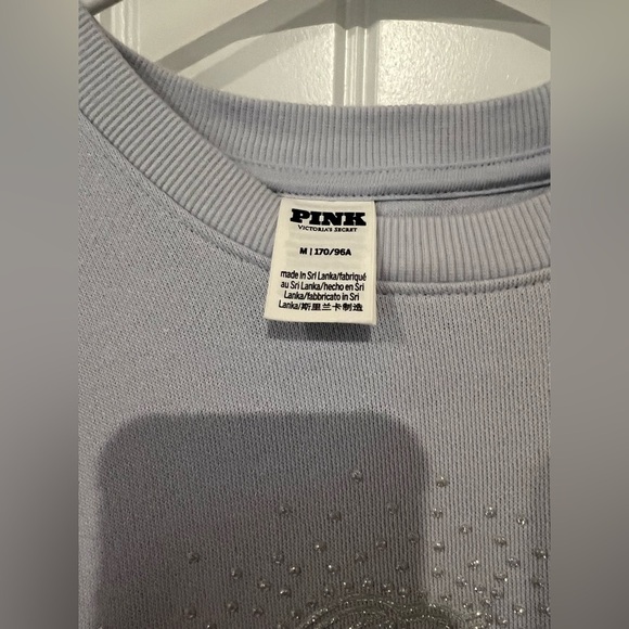 VS PINK Ivy Fleece Classic Bling Crew Sweatshirt – Light Blue, Size Medium - Picture 10 of 10